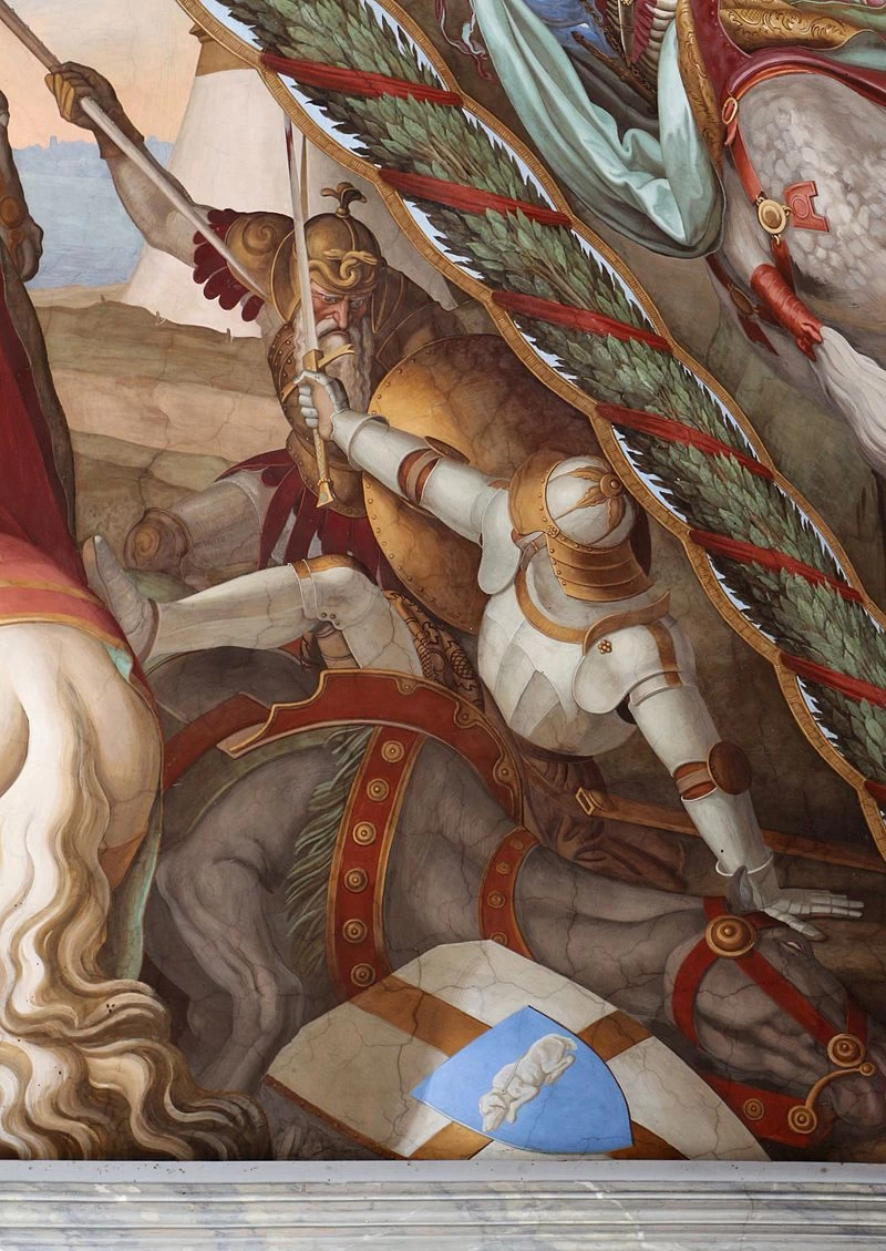 Affreschi di casa Massimo - battaglia, Stanza di Ariosto, Villa Giustiniani Massimo, Roma, dettaglio